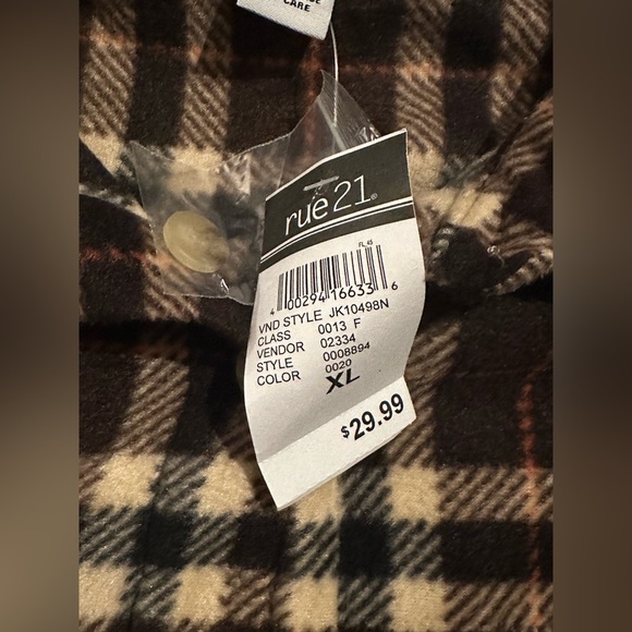 Rue21 Women’s Brown/Cream Button Down Plaid Shirt Front Pockets size XL NWT - Picture 9 of 12